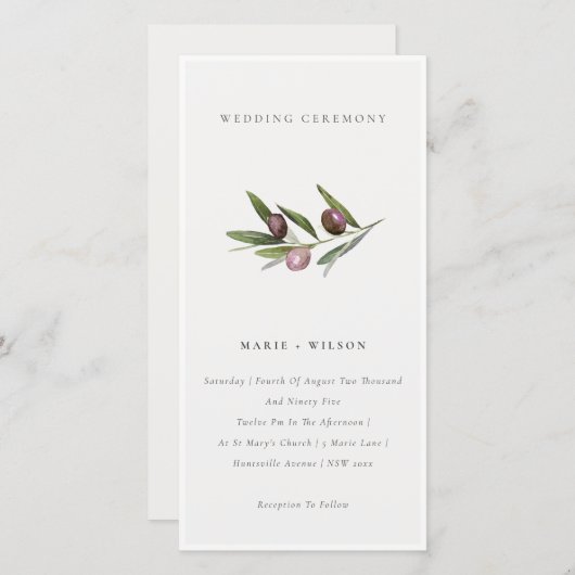 Carte De Remerciements Rustique minimal Olive Branche Foliage Mariage Inv (Devant / Derrière)