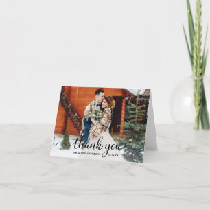Carte De Remerciements Rustique Moderne Calligraphie Photo Mariage Note