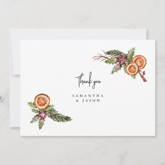 Carte De Remerciements Rustique Noël vert Mariage épice (Devant)