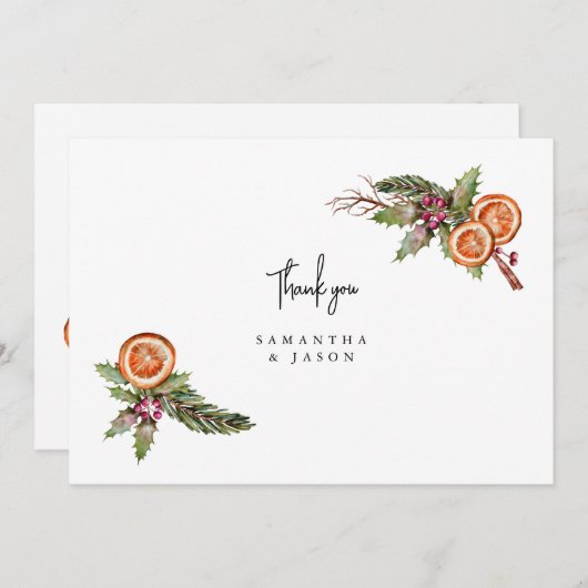 Carte De Remerciements Rustique Noël vert Mariage épice (Devant / Derrière)