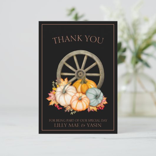 Carte De Remerciements Rustique Noir Automne Citrouille Mariage d'automne (Debout devant)