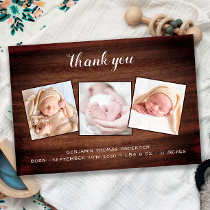 Carte De Remerciements Rustique Nouveau bébé 3 Photo Comté Baby shower en