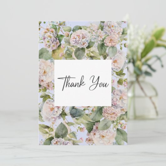 Carte De Remerciements Rustique Pastel Hydrangea Floral Monogram Périwink (Debout devant)