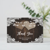 Carte De Remerciements Rustique Pays Dentelle de bois Burlap Mariage coeu (Debout devant)
