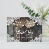 Carte De Remerciements Rustique Pays Dentelle de bois Mariage Coeurs (Debout devant)