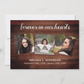 Carte De Remerciements Rustique pour toujours dans nos coeurs funérailles (Devant)