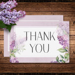 Carte De Remerciements Rustique romantique violet & Mariage Lilacs Sage<br><div class="desc">Élevez votre faire-part mariage avec notre magnifique design de cartes de remerciements mariages murmurés en lilas. Une toile de violet doux et subtil et affaissé ouvre la voie à la romance, tandis que la zone de texte blanche, ornée d'un cadre mauve fin et doux, ajoute un élément de simplicité raffinée....</div>