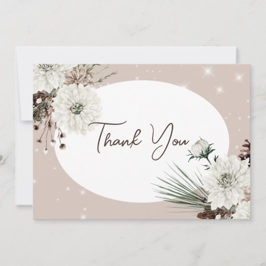 Carte De Remerciements Rustique Tan Pine Hiver Mariage étincelant (Devant)