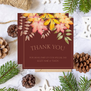 Carte De Remerciements Rustique Terracotta Automne Feuilles Mariage