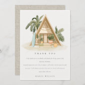 Carte De Remerciements Rustique Tropical Palm Beach Shack Fête des mariée (Devant / Derrière)