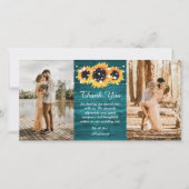 Carte De Remerciements Rustique Turquoise Burlap Coeur Tournesol Photo (Devant)