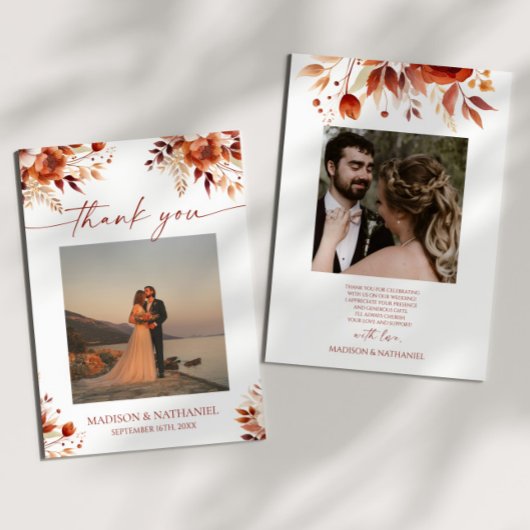 Carte De Remerciements Rusty Burgundy Brown Floral Flower Wedding