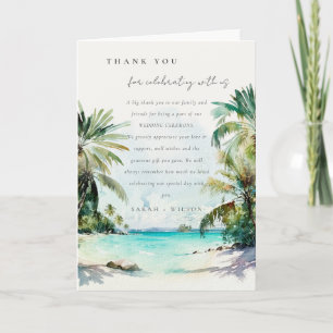 Carte De Remerciements Sable Tropical Beach Aquarelle Palm Trees Mariage