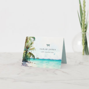 Carte De Remerciements Sable Tropical Palm Trees Mariage Place Card Vache