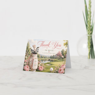 Carte De Remerciements Sac de golf sur terrain de golf avec des fleurs