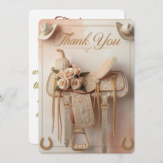 Carte De Remerciements Saddle & Sparkle - Western Mariage Thank-You Card (Devant / Derrière)