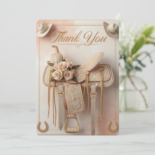 Carte De Remerciements Saddle & Sparkle - Western Mariage Thank-You Card (Debout devant)