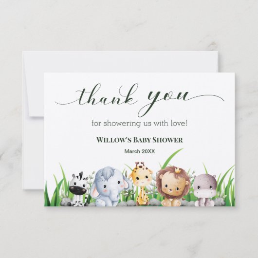 Carte De Remerciements Safari Animal Jungle Baby shower garçon blanc (Devant)