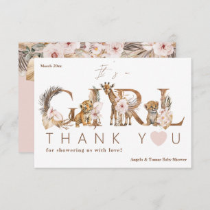 Carte De Remerciements Safari Animal Tropical Floral Girl Baby shower
