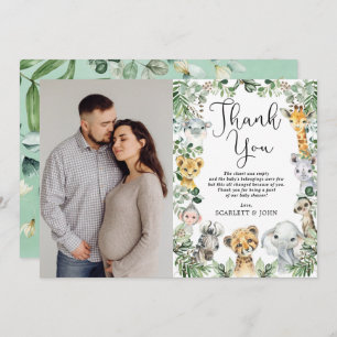 Carte De Remerciements Safari Animaux Baby shower de verdure de la jungle