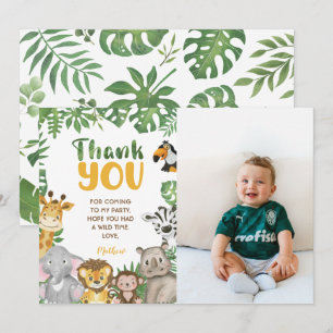 Carte De Remerciements Safari Anniversaire Animaux Jungle Sauvage un et d