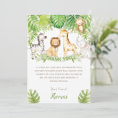 Carte De Remerciements Safari Jungle Animaux Forêt Verte Anniversaire Béb (Debout devant)