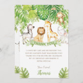 Carte De Remerciements Safari Jungle Animaux Forêt Verte Anniversaire Béb (Devant / Derrière)