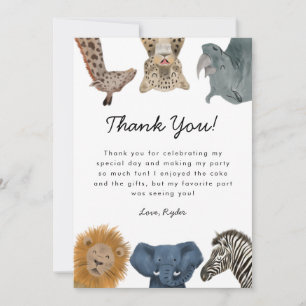 Carte De Remerciements Safari sauvage Animaux fête d'anniversaire