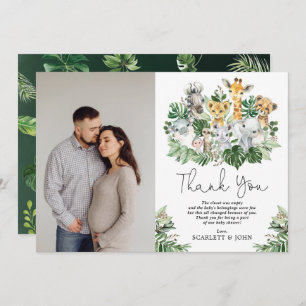 Carte De Remerciements Safari sauvage Jungle Animaux Baby shower tropical
