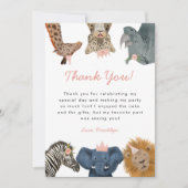Carte De Remerciements Safari sauvage rose Animaux fête d'anniversaire (Devant)