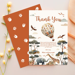 Carte De Remerciements Safari Wild One Montgolfière et Anniversaire Jungl