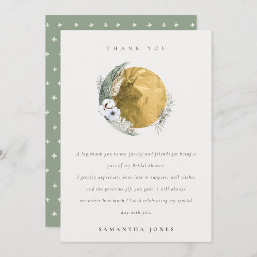 Carte De Remerciements Saga Boho Or Floral Couronne de mariage (Devant / Derrière)