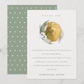 Carte De Remerciements Saga Boho Or vert Couronne de fleurs Mariage (Devant / Derrière)