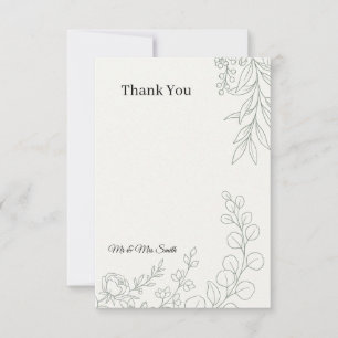 Carte De Remerciements Sage Dessin Floral Linéaire