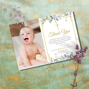 Carte De Remerciements Sage et Floral de Lilas Baptême / Christening Phot