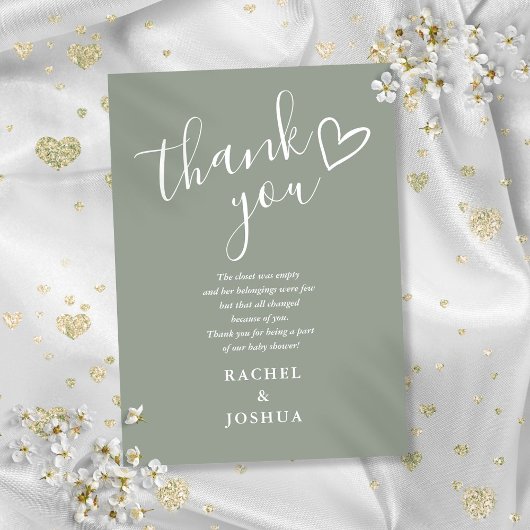 Carte De Remerciements Sage Green Baby shower Script Poème Coeur