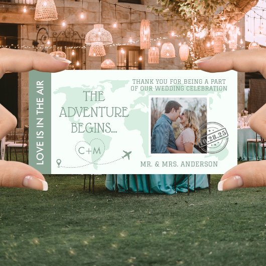 Carte De Remerciements Sage Green Boarding Pass Destination Mariage