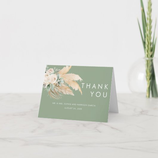 Carte De Remerciements Sage Green Boho Pampas Grandes (Devant)