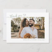 Carte De Remerciements Sage Green Boho Simple Photo Heart Script Mariage (Devant)