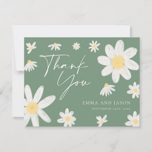 Carte de remerciements Sage Green Daisy (Devant)