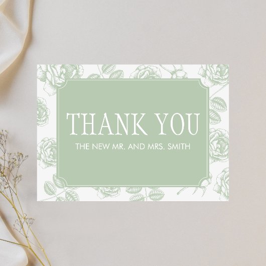 Carte De Remerciements Sage Green Elegant Mariage de la Chinoiserie