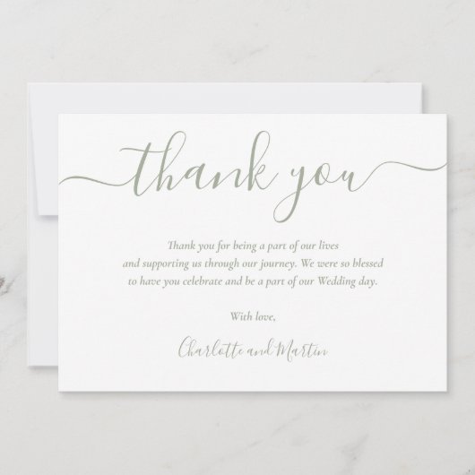 Carte De Remerciements Sage Green Élégant Script moderne (Devant)