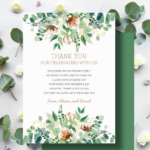 Carte De Remerciements Sage Green Eucalyptus Baby shower de verdure rusti