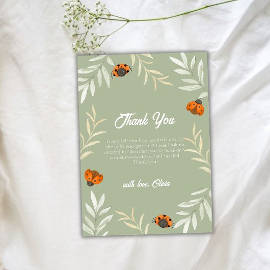 Carte De Remerciements Sage Green Fall Ladybug Baby shower de verdure