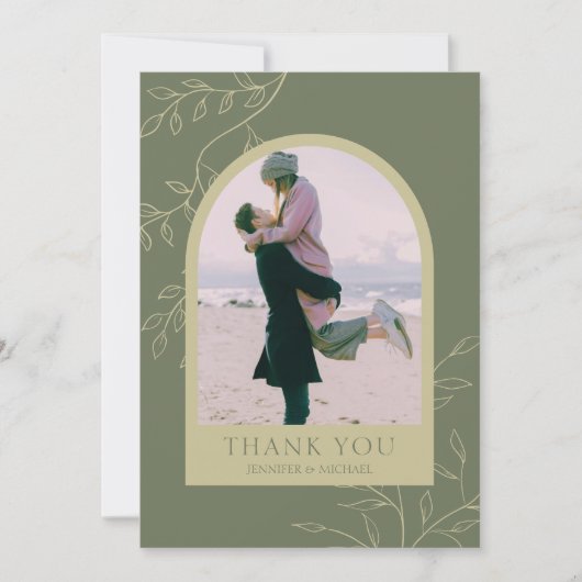 Carte De Remerciements Sage Green Floral Custom Ajouter Mariage de cadre  (Devant)