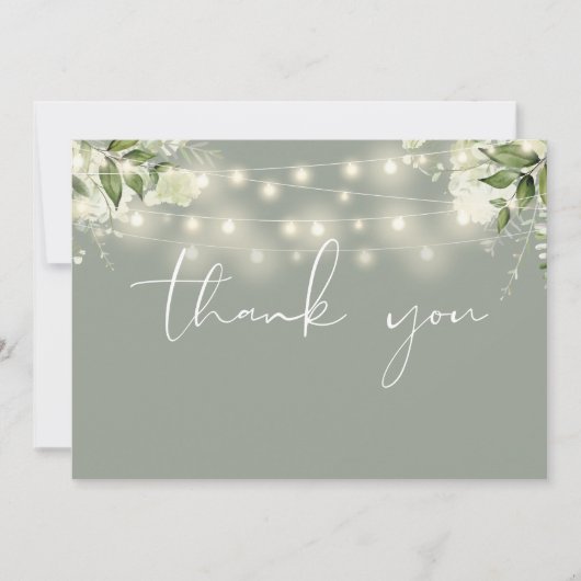 Carte De Remerciements Sage Green Floral Greenery String Lights Photo (Devant)