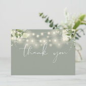 Carte De Remerciements Sage Green Floral Greenery String Lights Photo (Debout devant)