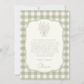 Carte De Remerciements Sage Green Gingham Floral Bow Bridal Shower (Dos)
