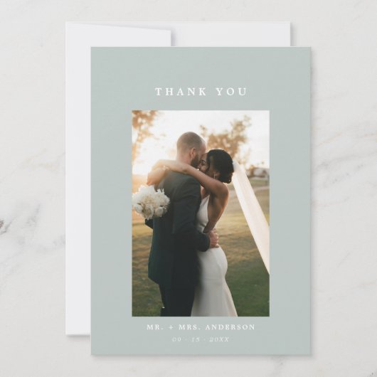 Carte De Remerciements Sage Green Line Art Leaf Monogramme Mariage (Devant)