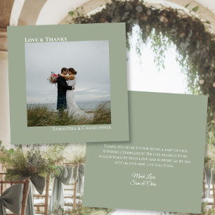 Carte De Remerciements Sage Green Love & Thanks Photo & Note Mariage